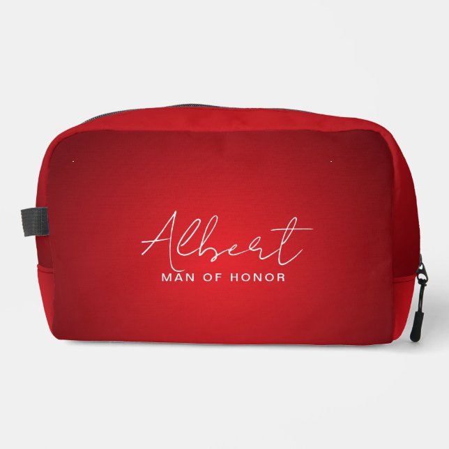 Red Wedding Man of Honour Personalised Dopp Kit (Front)