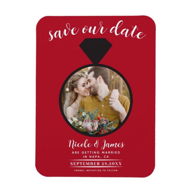 Red Wedding Ring Photo Save the Date Magnet (Vertical)