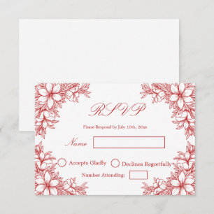 Red Wedding RSVP with Ornate Floral graphics Card