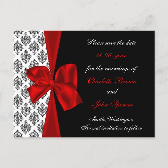 red wedding  save the date announcement postcard (Front)