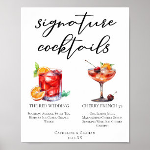Red Wedding Signature Cocktails Menu Poster