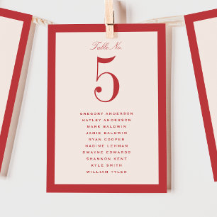 Red Wedding Table Seating Chart Card