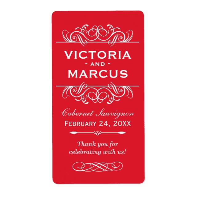 Red Wedding Wine Bottle Monogram Favour Labels (Front)