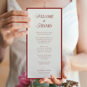 Red Welcome and Thanks Classic Wedding Thank You Card
