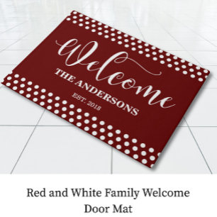 Red Welcome Family Door Mat