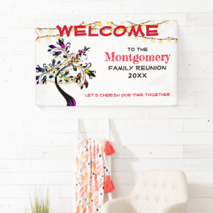 Red Welcome Family Reunion Tree Lights Banner