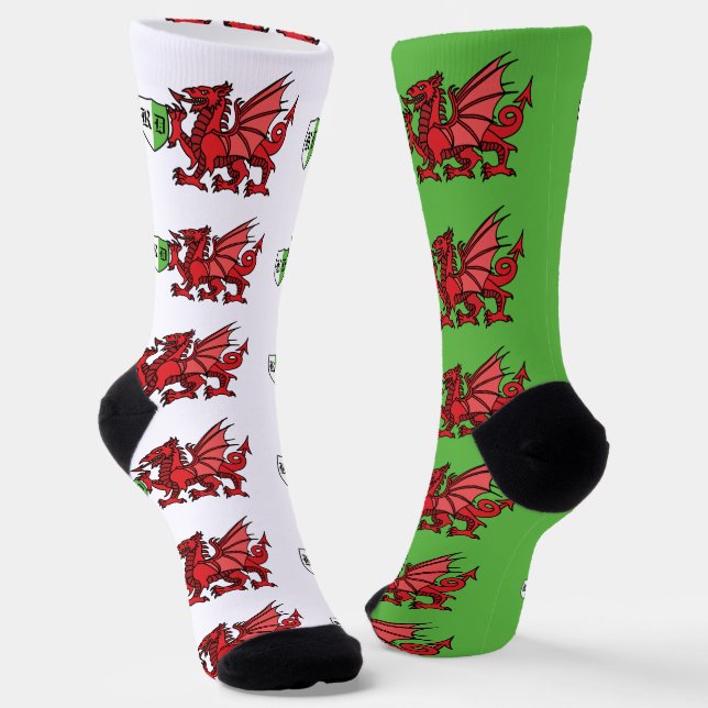 Red Welsh Dragon Custom Monogram Socks (Angled)