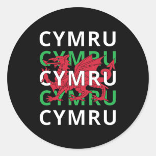 Red Welsh Dragon Cymru Repeating Text Wales Roots Classic Round Sticker