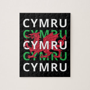 Red Welsh Dragon Cymru Repeating Text Wales Roots Jigsaw Puzzle