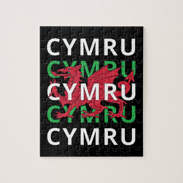 Red Welsh Dragon Cymru Repeating Text Wales Roots Jigsaw Puzzle (Vertical)