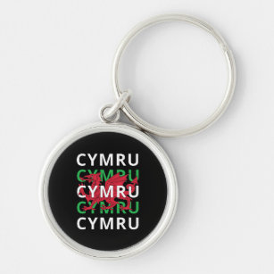 Red Welsh Dragon Cymru Repeating Text Wales Roots Key Ring