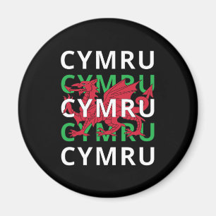Red Welsh Dragon Cymru Repeating Text Wales Roots Magnet