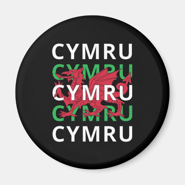 Red Welsh Dragon Cymru Repeating Text Wales Roots Magnet (Front)