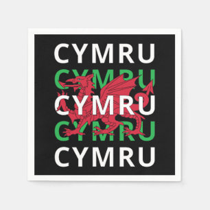 Red Welsh Dragon Cymru Repeating Text Wales Roots Napkin