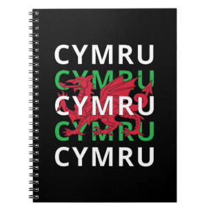 Red Welsh Dragon Cymru Repeating Text Wales Roots Notebook