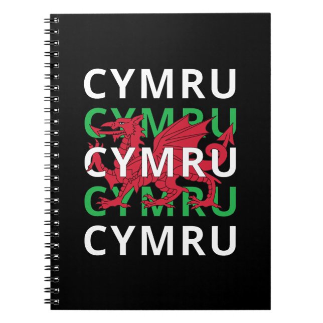 Red Welsh Dragon Cymru Repeating Text Wales Roots Notebook (Front)
