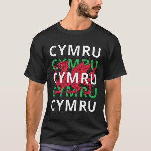 Red Welsh Dragon Cymru Repeating Text Wales Roots T-Shirt