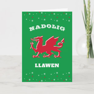 Red Welsh Dragon Nadolig Llawen Merry Christmas Holiday Card