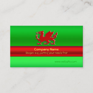 Red Welsh Dragon on green metallic-look Business Card