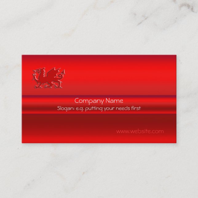 Red Welsh Dragon on red metallic-look Business Card (Front)