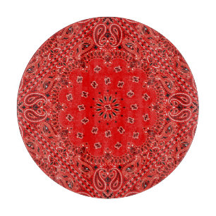 Red Western Bandanna Paisley Scarf Fabric Glass Cutting Board