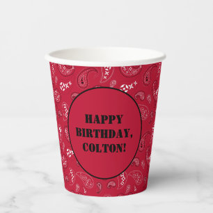 Red Western Bandanna Print Birthday Party Paper Cups