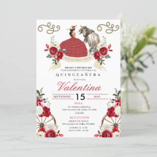 Red Western Fairytale Wagon Wheels Quinceañera Invitation