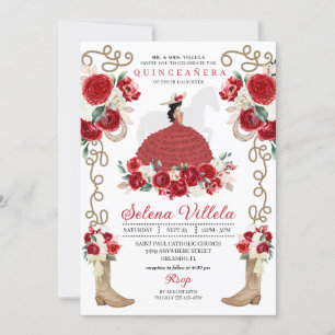 Red Western Mariachi Charro Princess Quinceañera Invitation