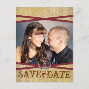 Red Western & Wood Save the Date Announcement Postcard