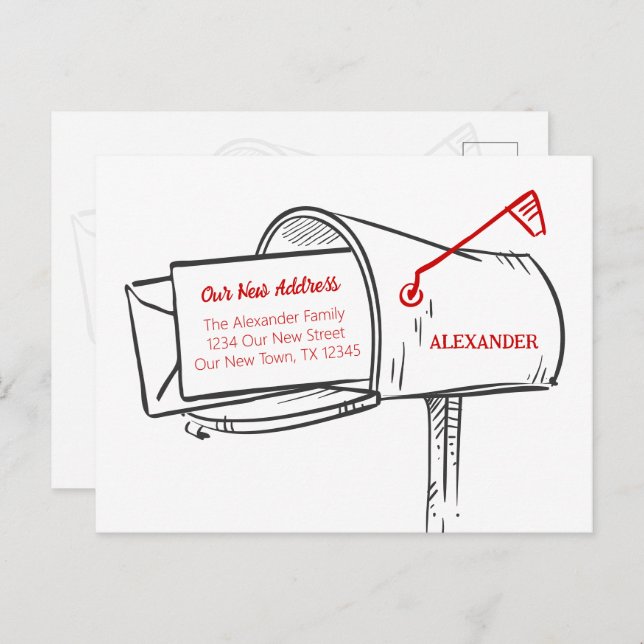 Red We've Moved Distressed Mailbox Moving Postcard (Front/Back)