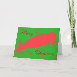 red whale on green greeting card