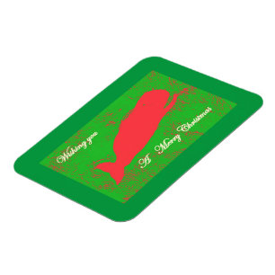 red whale on green merry christmas magnet