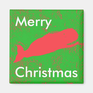 red whale on green Merry Christmas magnet