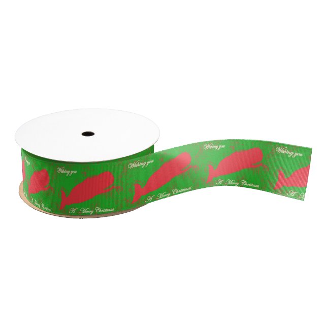 red whales merry christmas ribbon grosgrain ribbon (Spool)