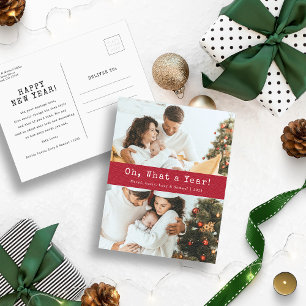 Red What A Year Holiday Postcard