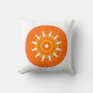 Red Wheel of Dharma (Buddhist Art) Cushion