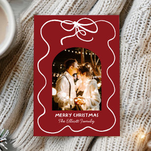 Red Whimsical Bow Frame Photo Arch Christmas Holiday Card