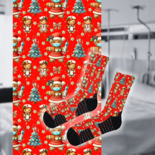 Red Whimsical Christmas Gingerbread Girl Nurse Socks