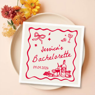 Red Whimsical Cocktail Bachelorette Party Napkin