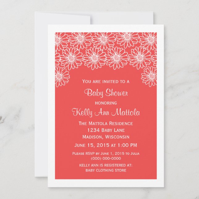Red Whimsical Daisies Baby Shower Invite (Front)