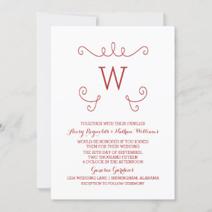 Red Whimsical Flourish Monogram Wedding Invite