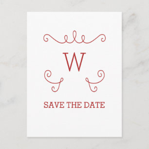 Red Whimsical Flourish Save the Date Postcard