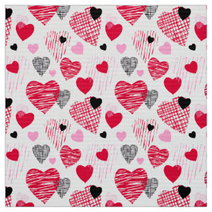 Red Whimsical Hearts Pattern Valentine Fabric