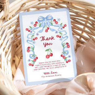 Red Whimsical Retro Cherries Baby Shower Thank You Card