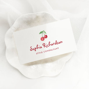 Red Whimsical Retro Cherries QR Code Business Card