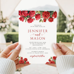Red Whimsical Roses Floral Wedding Invitation