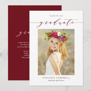 Red Whimsical Script 2023 Photo Graduation Invitation