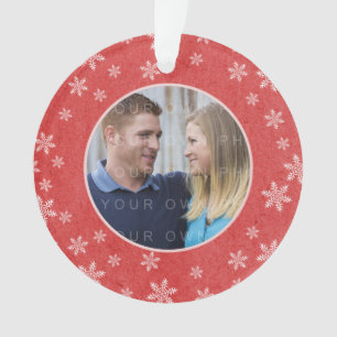 Red Whimsical Snowflakes Holiday Photo Ornament