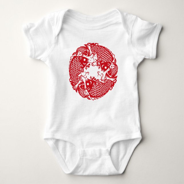 Red Whirling Koi Carp Fish Group Baby Bodysuit (Front)