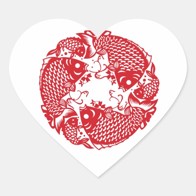 Red Whirling Koi Carp Fish Group Classic Heart S Heart Sticker (Front)
